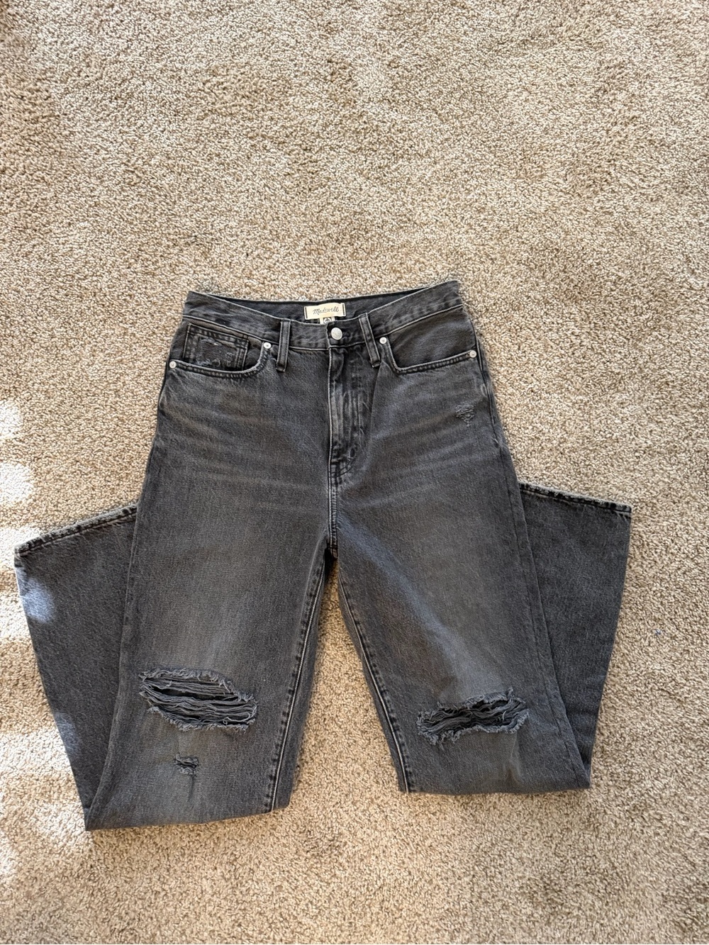 Madewell Size 27 Womens Baggy Straight Denim Black Jeans Distressed